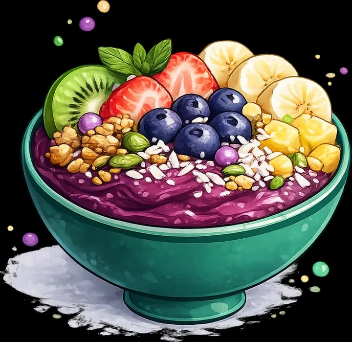 Açaí bowl piled with fruit and granola